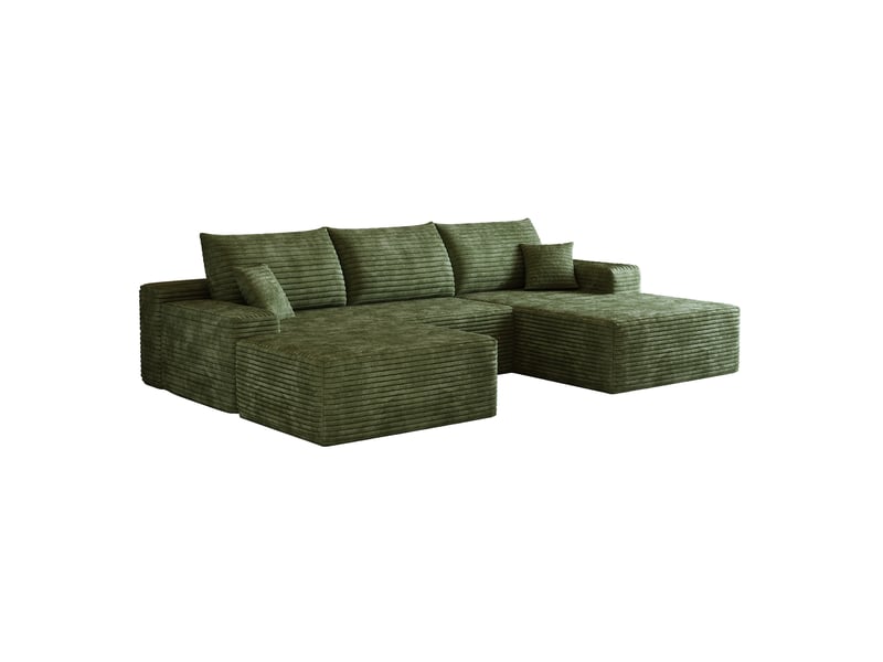  Canapé d'angle modulaire 4 places en velours côtelé vert, assise profonde, sans montage, 270 x 175 cm  - Conforama A