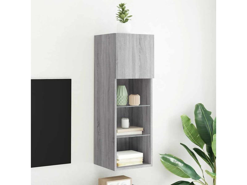 Meuble tv - banc tv - meuble de rangement avec lumières led sonoma gris 30,5x30x90 cm - Conforama B