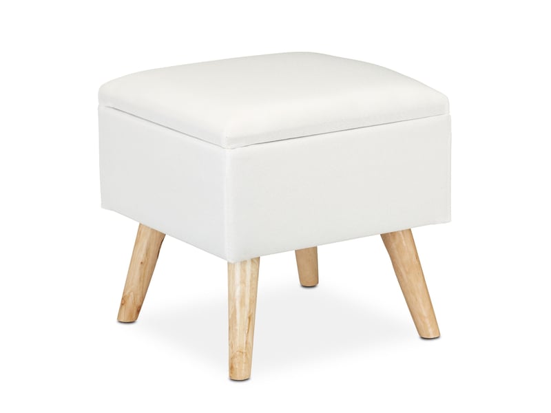  Tabouret avec rangement pour pieds décoratif 40 x 40 x 40 cm en lin artificiel blanc 13_0008757  - Conforama A