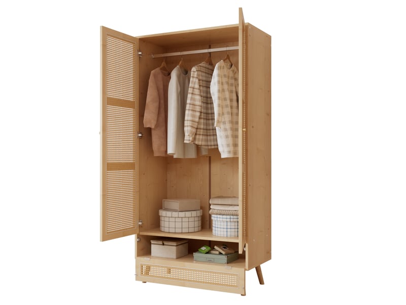  Armoire 2 portes avec penderie et rangement bas, 90 x 45 x 183 cm, naturelle  - Conforama A