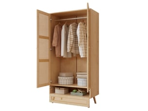 Armoire 2 portes avec penderie et rangement bas, 90 x 45 x 183 cm, naturelle