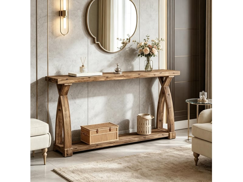  Console 160 x 30 x 81 cm en bois avec étagère marron chicfurn  - Conforama C