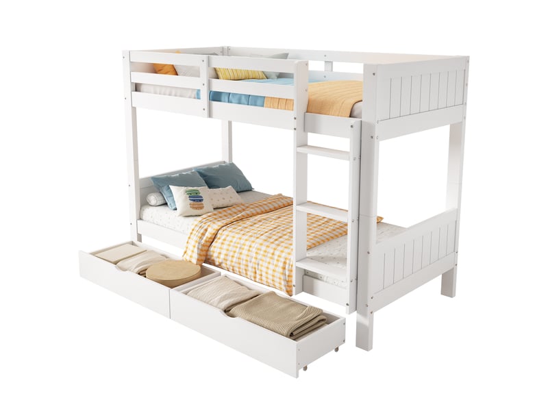 Lit superposé enfant 90x200 cm séparable avec 2 tiroirs coloris blanc  - Conforama A