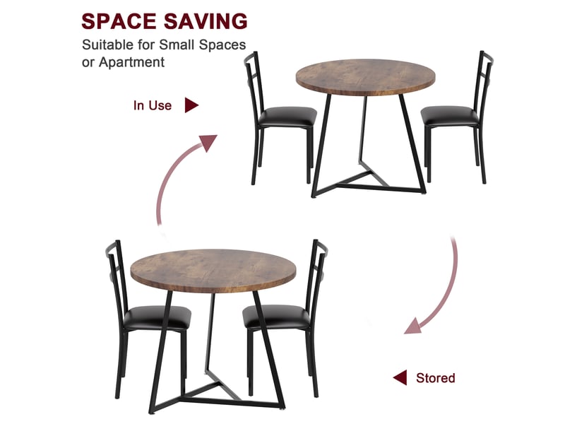  Ensemble salle à manger pour 2 personnes - table ronde - 2 chaises rembourrées - idéal petit espace, appartement ou studio -marron cBc-gvZQ52NT0m72 - Conforama C