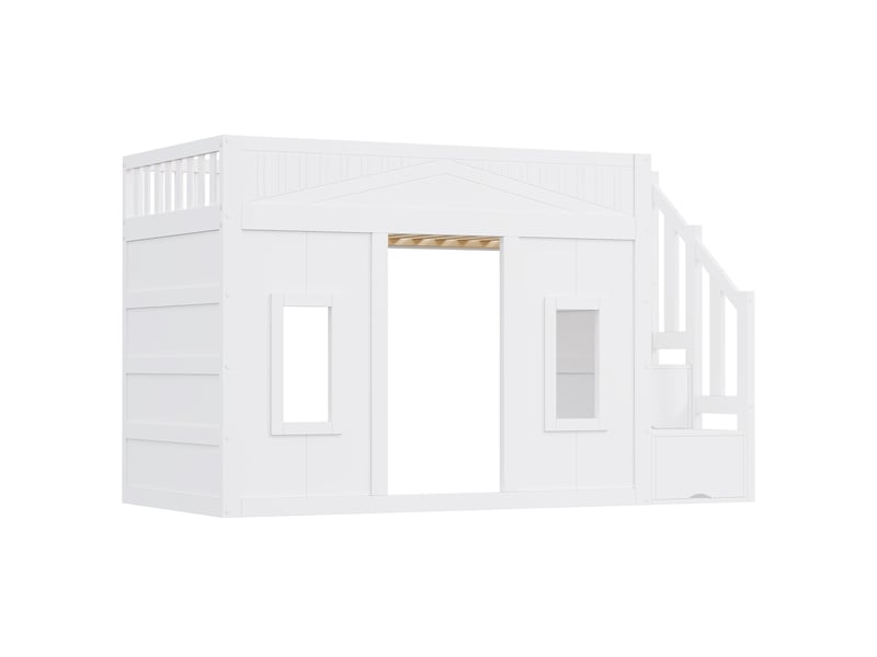  Lit mezzanine enfant 90x200cm escalier avec rangement, meuble gain de place, design moderne et fonctionnel, blanc ABC - Conforama D