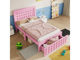 Lit avec rangement 90x200 cm <strong></strong>  <strong></strong> coloris rose