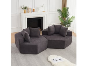 Fauteuils modulables compressés et hexagonaux souples lot de 2, assise de 2 places, en tissu chenille, couleur gris