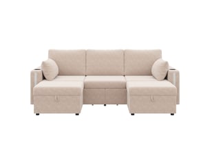 Canapé modulable en u ou l 5-6 places velours côtelé beige avec led