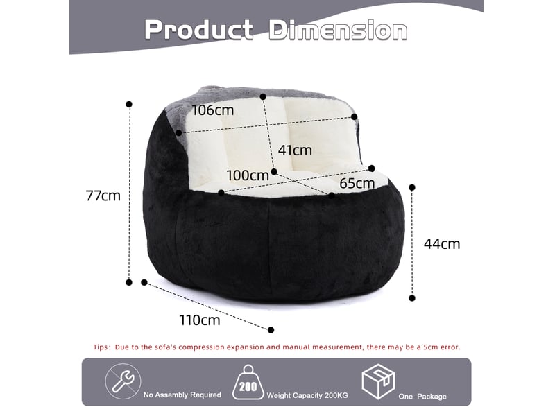 Fauteuil pouf géant avec rembourrage en mousse, poignée et base antidérapante en tissu multicolore - Conforama C