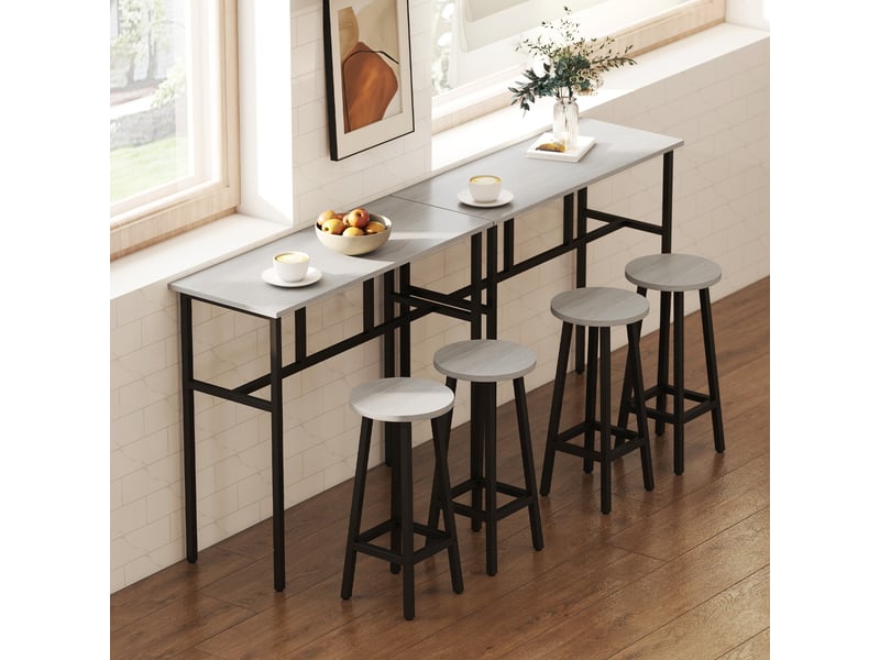  Ensemble table et tabourets de bar style industriel, 6 pièces, 2 tables et 4 tabourets de bar, gris et noir  - Conforama D