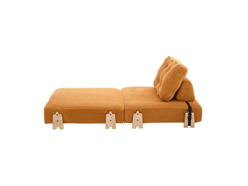  Fauteuil convertible 1 place - 90x86x84cm - chauffeuse pliable en lit d'appoint tissu velours côtelé et bois - orange  - Conforama A