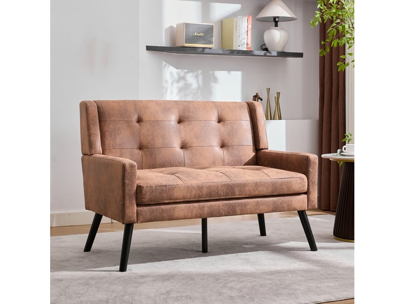  Banquette 2 places ulevr capitonnée 119 x 75 x 88 cm, tissu effet suédine, pieds en bois, marron café  - Conforama B