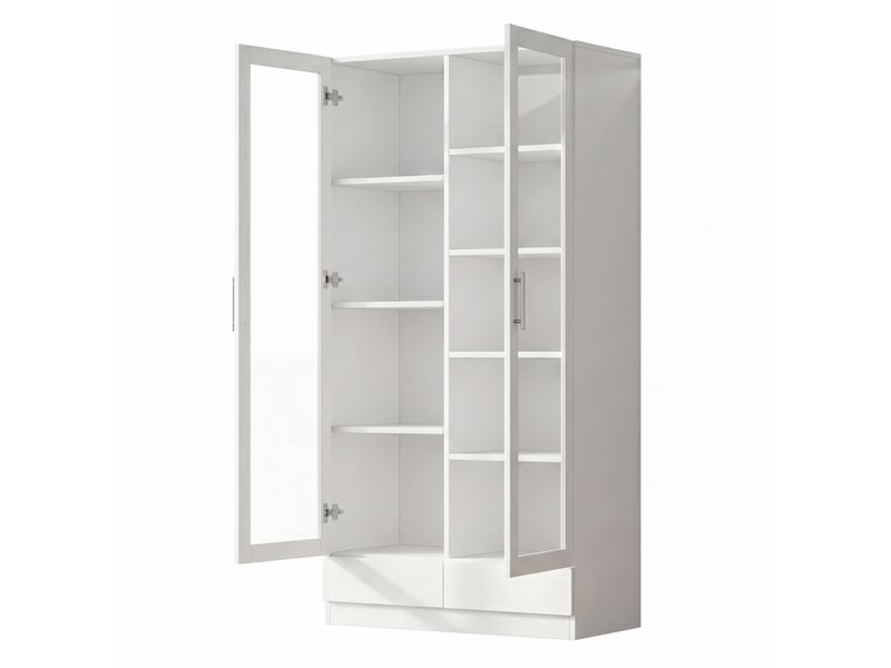  Armoire vitrée de rangement 80 x 40 x 160 cm – blanc – 2 tiroirs push-to-open et rangement modulable  - Conforama D