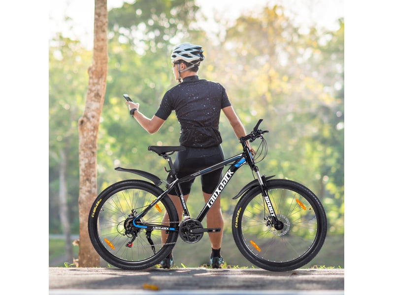 Vtt semi-rigide 26 pouces 167x100 cm – bleu – 21 vitesses, freins à disque et fourche suspendue - Conforama D