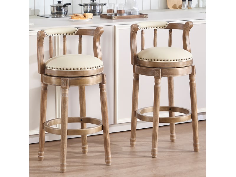  Tabouret de bar pivotant 54,8x54,8x96 cm avec dossier bois blanc  - Conforama B
