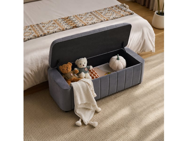  Banc de rangement tcqpz en velours gris foncé 132 x 47 x 44 cm capitonné  - Conforama E