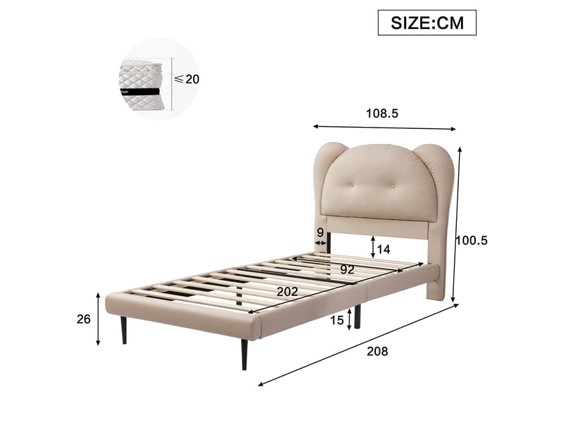 Lit enfant 90x200 cm avec sommier en pu beige chicfurn  - Conforama C