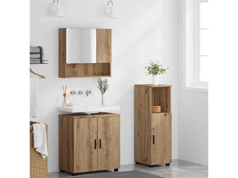  Ensemble de mobilier de salle de bain 3 pc chêne artisanal cf64290  - Conforama D