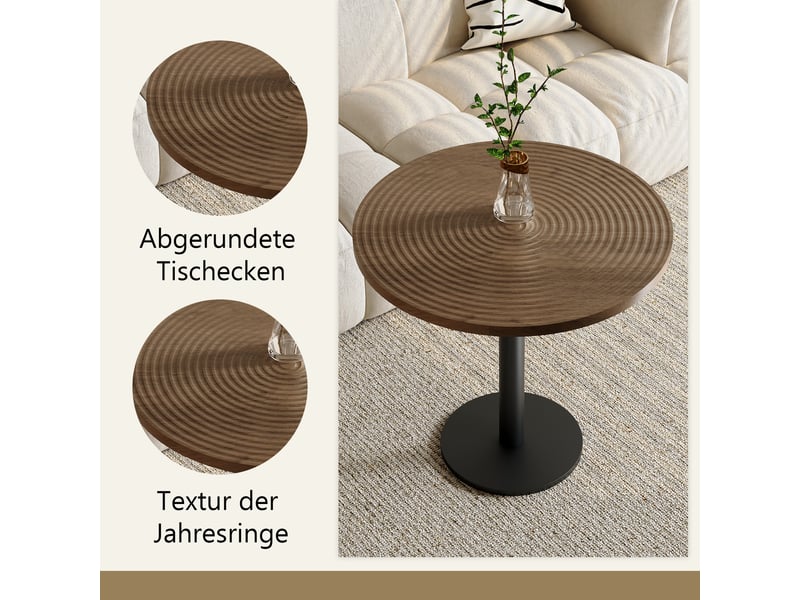  Table à manger ronde 2 à 4 personnes avec pied central stable - lpospi - plateau à motif de cernes, mdf et métal noir, bois, 80 cm  - Conforama E