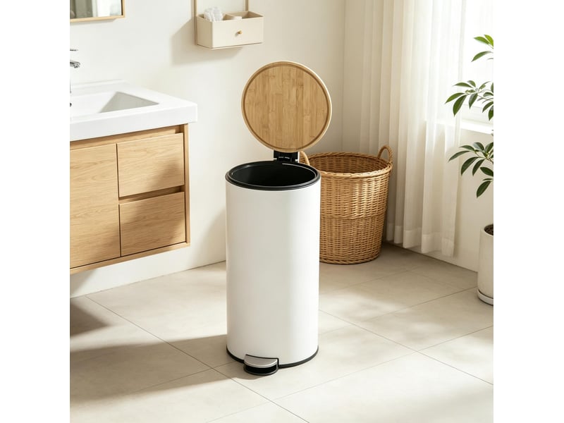  Poubelle de cuisine à pédale 30 l 36x30x60,5 cm avec bac intérieur amovible métal blanc  - Conforama B