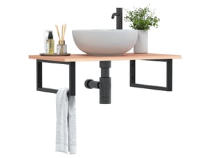 Étagère de vasque | étagère murale acier et bois de chêne massif shl1025