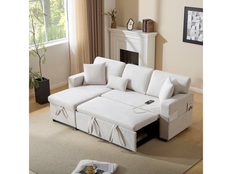  Canapé d'angle, canapé convertible, avec rangement – beige  - Conforama C