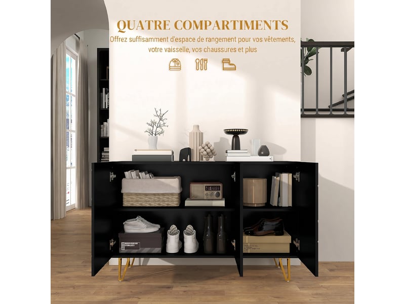  Buffet 3 portes étagères réglables noir 120 x 40 x 75 cm  - Conforama E