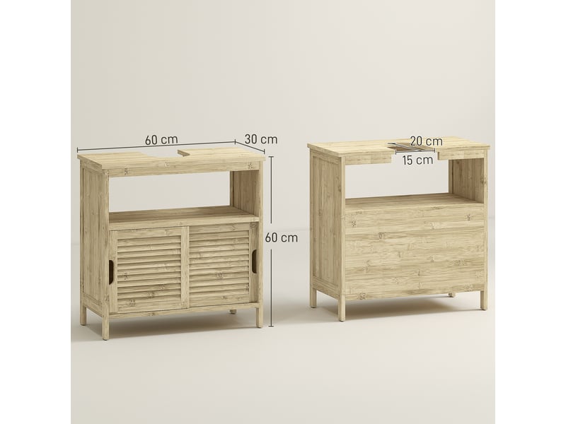  Meuble sous-évier avec portes coulissantes à lattes, compartiment ouvert, style moderne, 60x30x60 cm, naturel.  - Conforama E