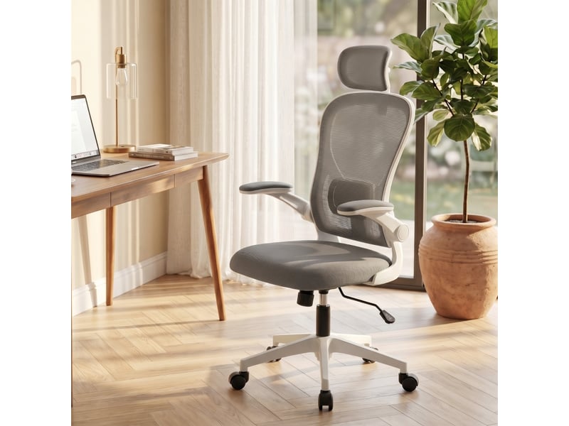  Chaise de bureau ergonomique avec soutien lombaire réglable - lpospi - accoudoirs relevables, polyester gris  - Conforama C