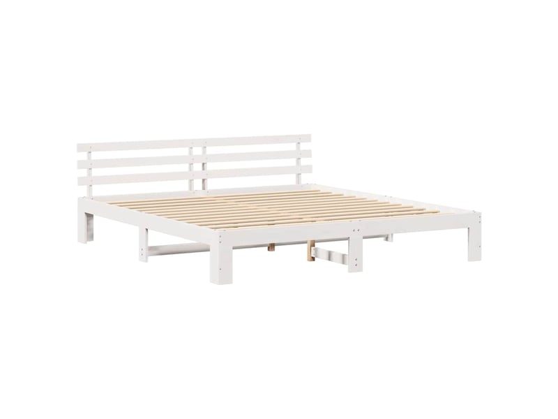  Lit double- lit adulte -  cadre de lit avec tête de lit blanc 200 x 200 cm pin massif  - Conforama C