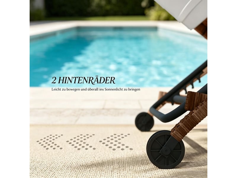  Bain de soleil transat à roues chaise lounge roues usage extérieur lit de repos moderne un seul exemplaire  - Conforama E
