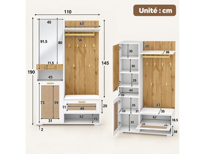  Lit banquette 140x190 cm blanc, sherpa, station de charge, 2 tiroirs et rangements, sans matelas  - Conforama C