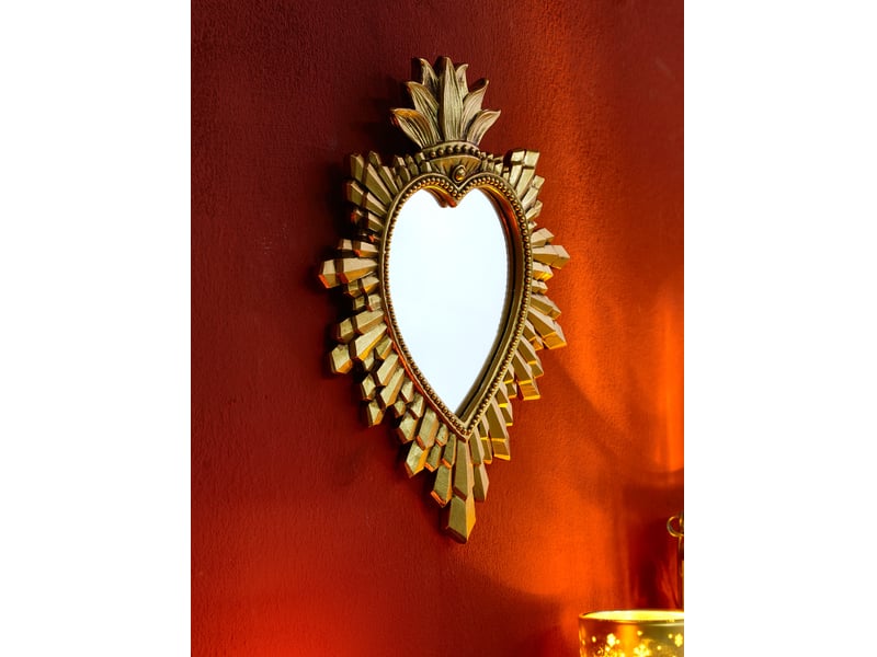  Miroir suspendu en forme de cœur en résine dorée – miroir sculpté de style européen – décoration bohème pour salon ou bureau – 20 x 16 cm  - Conforama C