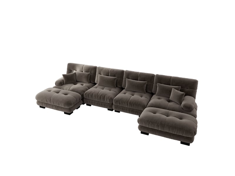  Canapé d'angle modulable ulevr 4 places avec poufs mobiles, configuration u, l ou droite, chenille marron, 406 x 145 x 81 cm  - Conforama A