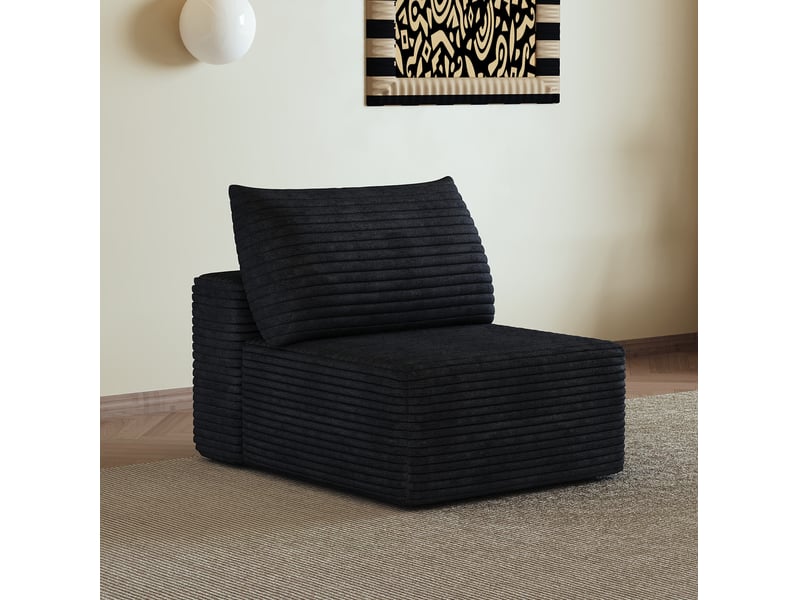  Fauteuil 1 place avec chaise longue en velours côtelé noir  - Conforama C