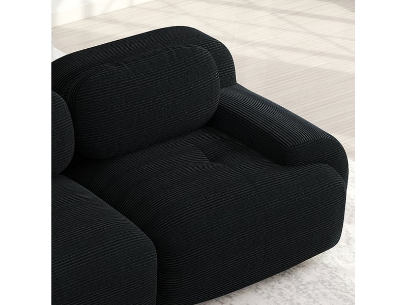  Canapé modulable 3 places noir en velours côtelé avec 3 poufs, sans montage, pour salon et home cinéma  - Conforama D