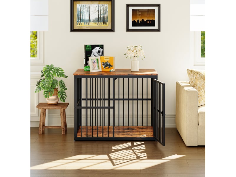  Niche modulable 84 x 56 x 66 cm - noir et marron rétro - 3 portes, plateau étanche et extensible  - Conforama E
