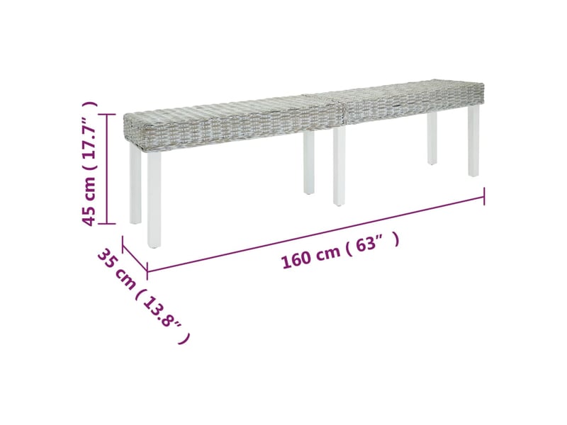 Banc d'entrée, banc d'intérieur blanc 160x35x45 cm rotin kubu naturel et acajou solide  - Conforama E