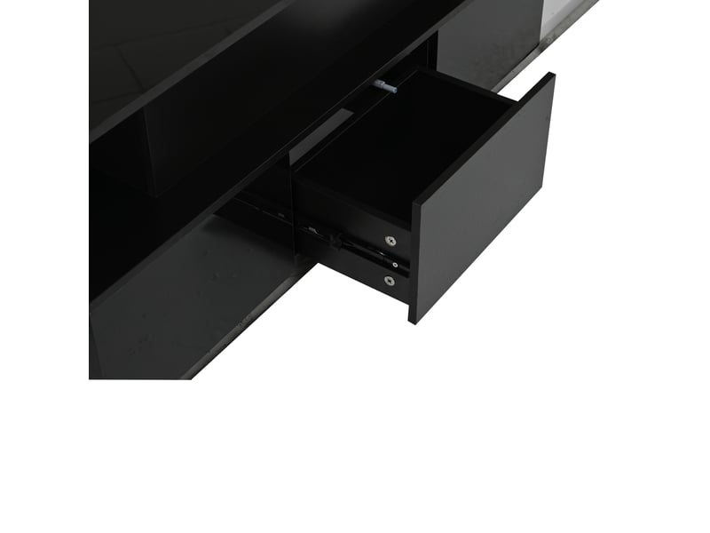  Table basse relevable noire avec 4 tiroirs et led, plateau laqué brillant, espace de rangement caché, mdf  - Conforama E