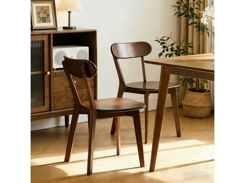  Lot de 2 chaises de salle à manger noyer - chaises de cuisine en massif style mid-century avec dossier incurvé  - Conforama D