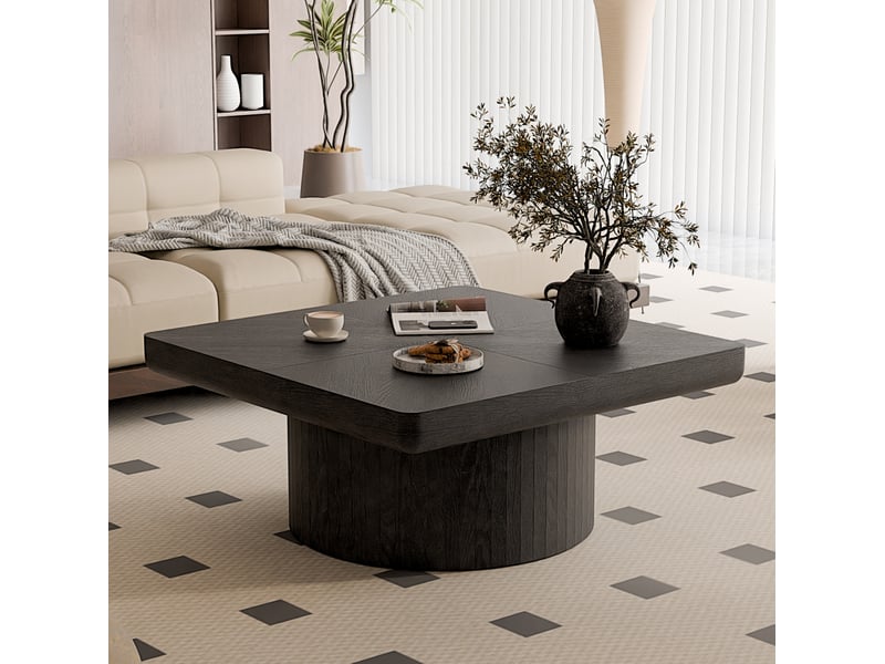  Table basse carrée noire 78 x 78 x 38 cm, plateau à motif parquet  - Conforama B