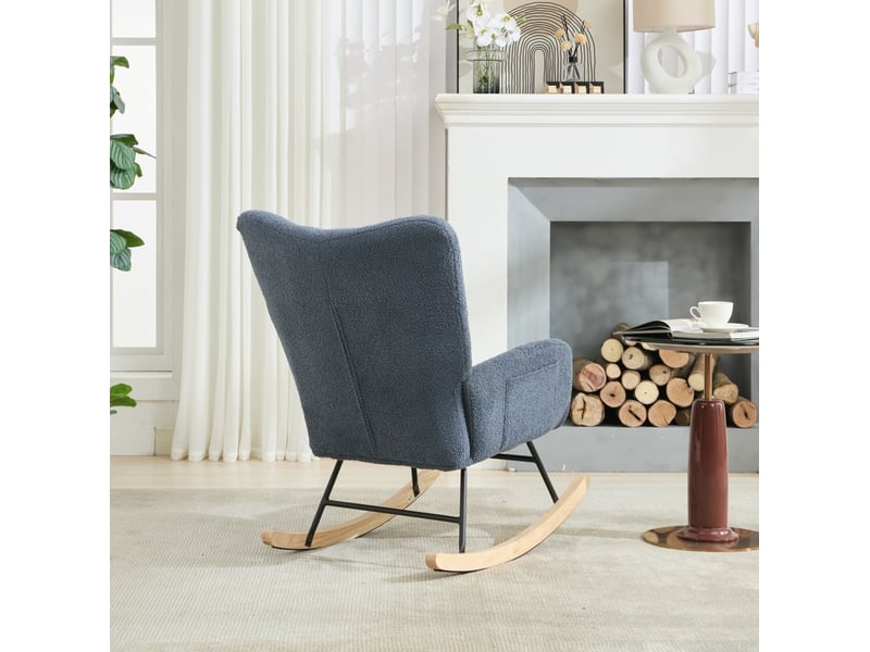  Fauteuil à bascule modenvie en tissu teddy bleu marine avec poche latérale 65 x 77 x 90 cm  - Conforama E