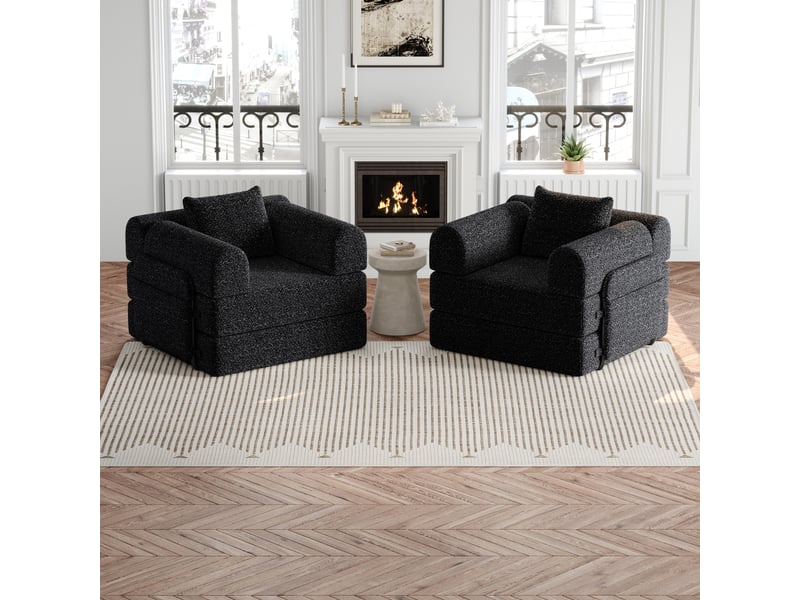 Canapé-lit convertible en chenille avec compartiment dans l'accoudoir, 3 cadres métalliques, configurations multiples - Conforama E