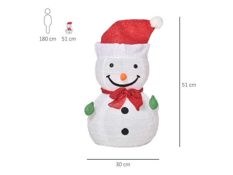  Bonhomme de neige décoratif pour l'extérieur. Décoration lumineuse de noël avec led, 30 cm x 30 cm x 51 cm, rouge et blanc.  - Conforama E