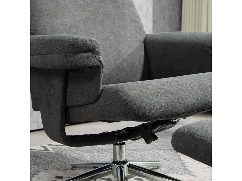 Fauteuil relax avec repose-pieds gris foncé effet velours, dossier inclinable à 130 degrés, assise rembourrée pour le salon - Conforama E