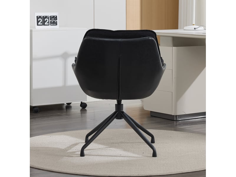  Fauteuil pivotant en simili cuir avec rotation 360° et retour automatique, structure métallique noire  - Conforama D