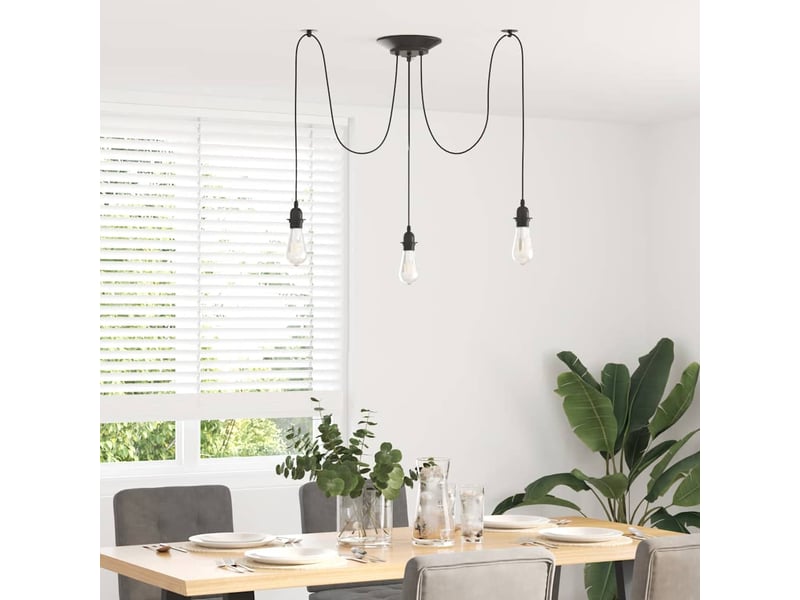  Lampe suspendue, suspension luminaire avec 3 porte-lampes e27 noir métal  - Conforama C