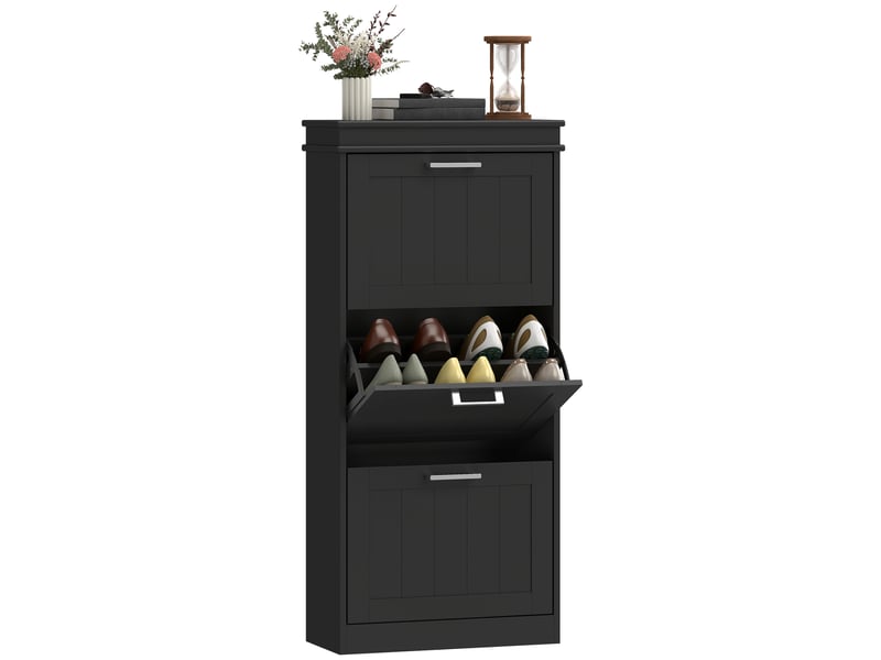  Meuble à chaussures 3 portes abattantes 15 paires en mdf noir 54 x 24 x 117,5 cm  - Conforama A