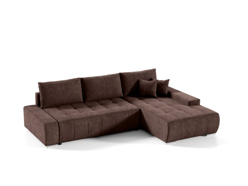  Canapé d'angle convertible velutti l velours aston marron, méridienne droite avec coffre  - Conforama A