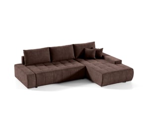 Canapé d'angle droit convertible 4 places Velours marron avec coffre de rangement